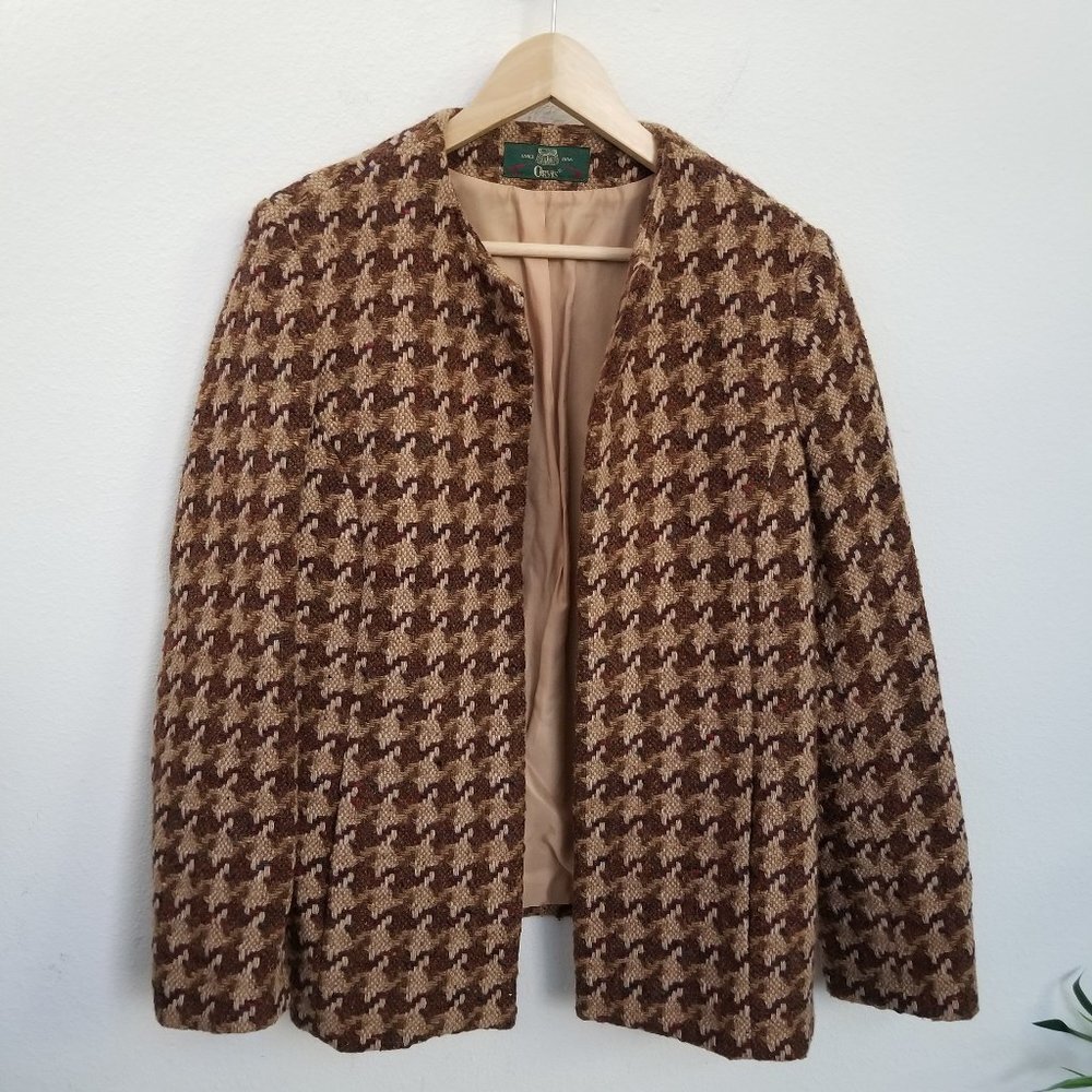 Vintage ORVIS Big Houndstooth Pattern Wool Nylon Blend Blazer Coat Jacket Sz 14 - Picture 2 of 6